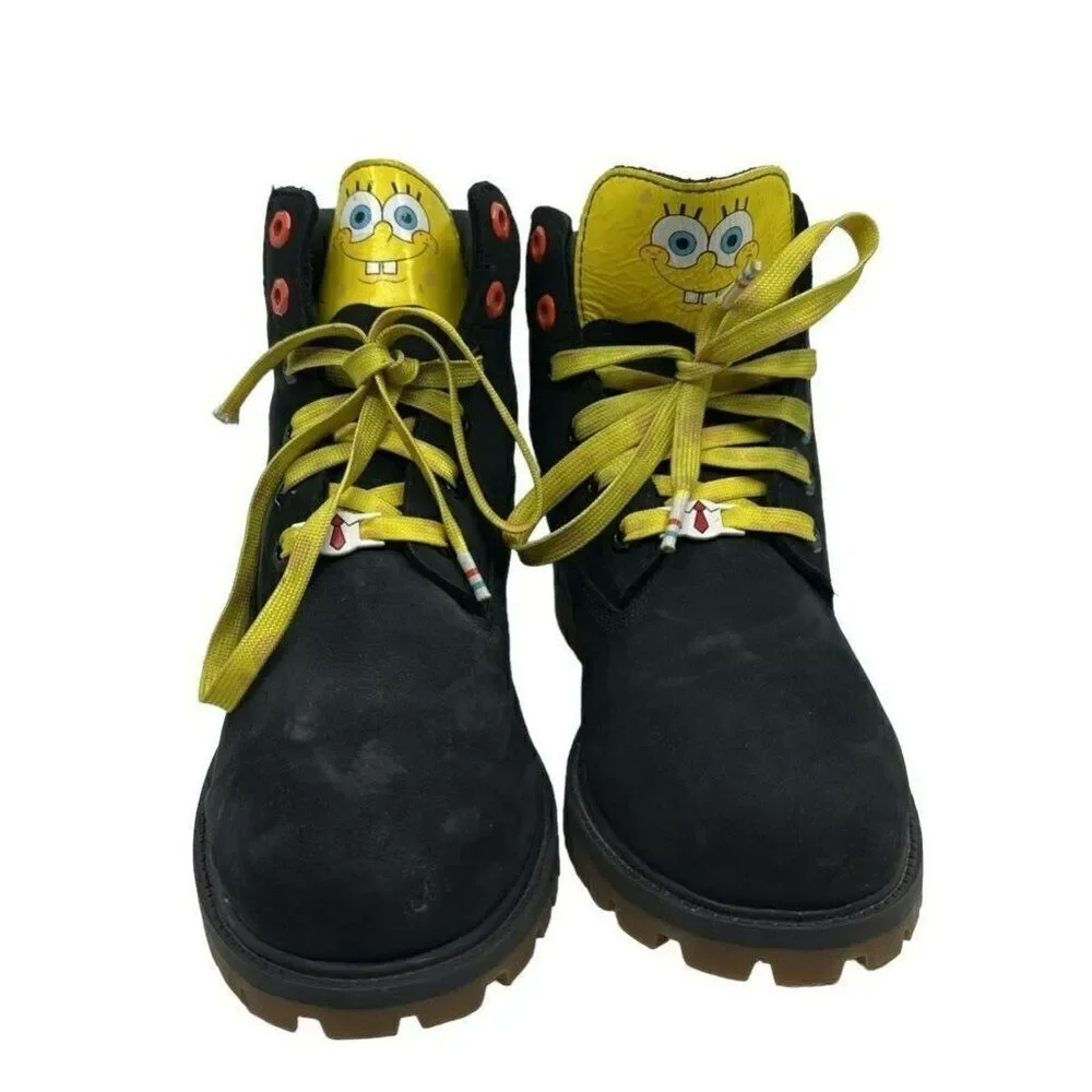 Timberland SpongeBob Boots Boys Size 5 Black Yellow Good‎ Waterproof Limited